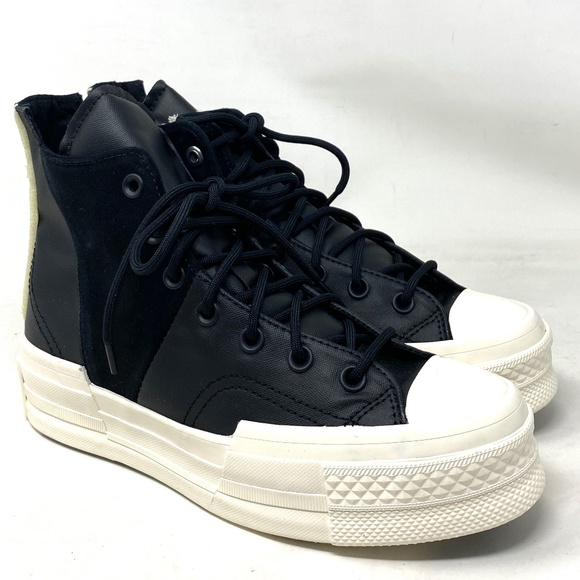 Converse Chuck 70 Plus Mixed Material Sneakers Black Canvas Suede Women A05260C - Picture 2 of 9
